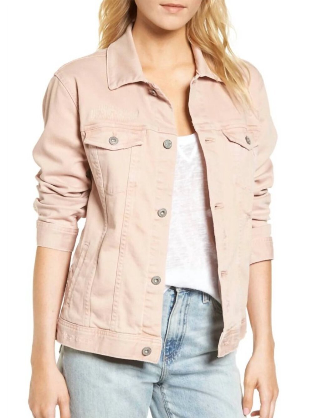 AG Adriano Goldschmied Denim Trucker Jacket in Dusty Rose Size XS